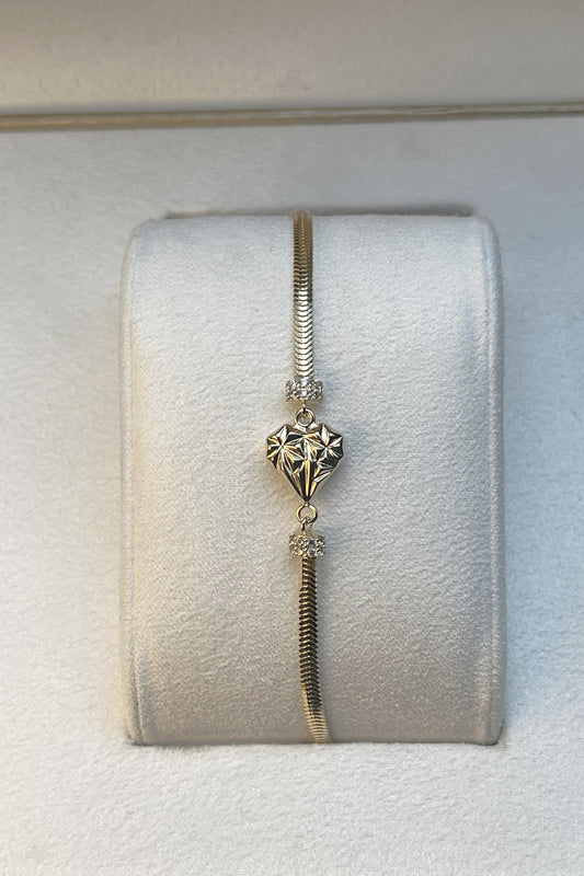 14 Ayar Kristal Kalp Tasarım Balıksırtı Zincir Altın Bileklik