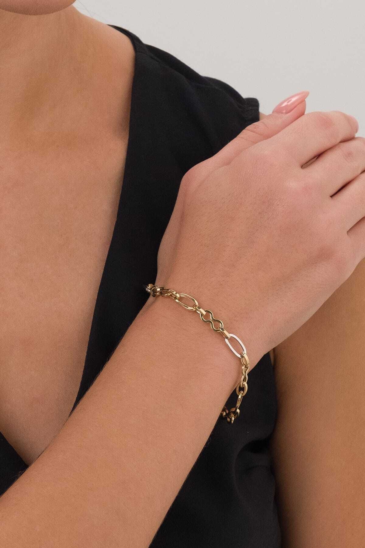 14K Gold Sequential Infinity Hallow 2 Color Gold Bracelet