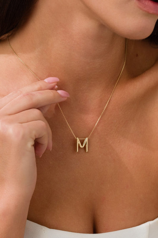 14 Ayar M Harfli Balon Altın Kolye