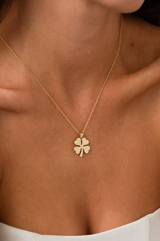 14 Ayar Yonca Altın Kolye