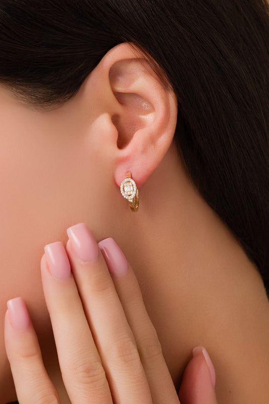 14 Ayar Baget Taşlı Altın Küpe