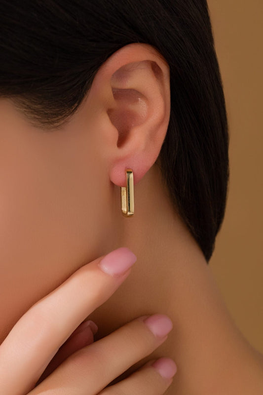 14 Ayar Dikdörtgen Tasarım Altın Küpe