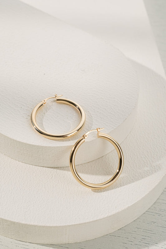 14 Ayar Büyük Boy Boru Halka Altın Küpe