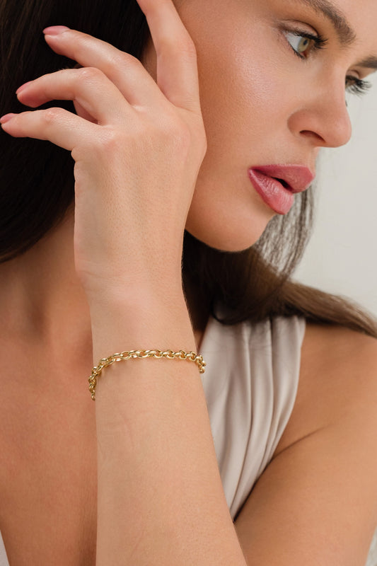 14 Ayar Kalın Doch Halka Altın Zincir Bileklik