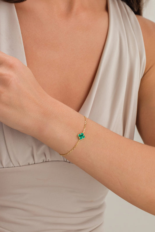 14 Ayar Yonca Yeşil Minimal Altın Bileklik