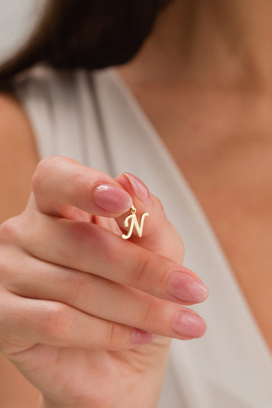 14 Ayar El Yazısı Harf Altın Kolye Ucu