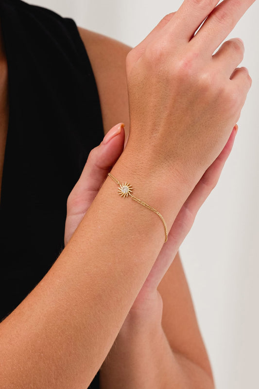14 Ayar Güneş Detaylı Minimal Altın Zincir Bileklik