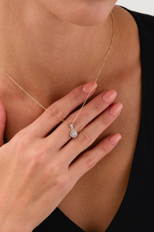 14 Ayar Tek Taş Motifli Tasarım Altın Kolye