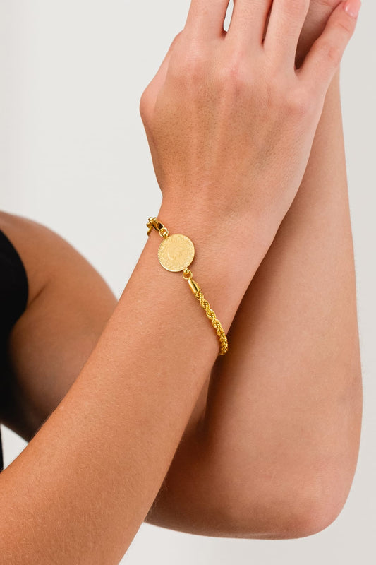 14 Ayar Orijinal Çeyrekli Halat Altın Zincir Bileklik