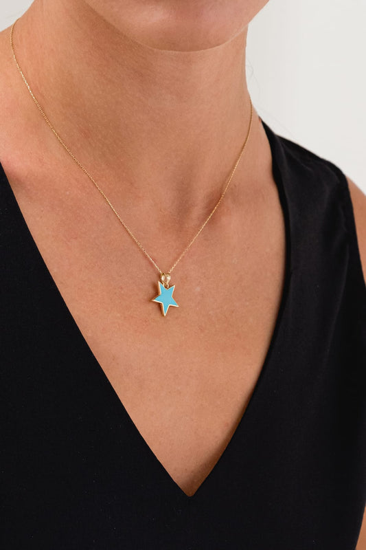 14 Ayar Mavi Mineli Yıldız Altın Kolye