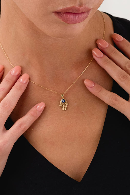 14 Ayar Fatma Ana Eli Nazarlık Altın Kolye