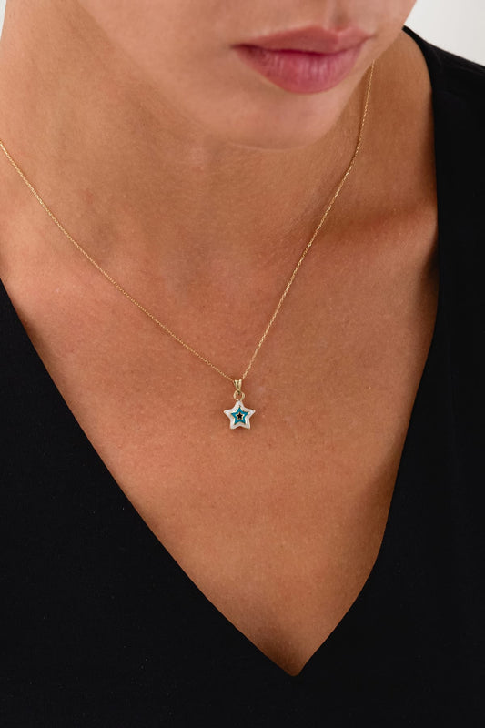 14 Ayar Mineli Yıldız Charm Altın Kolye