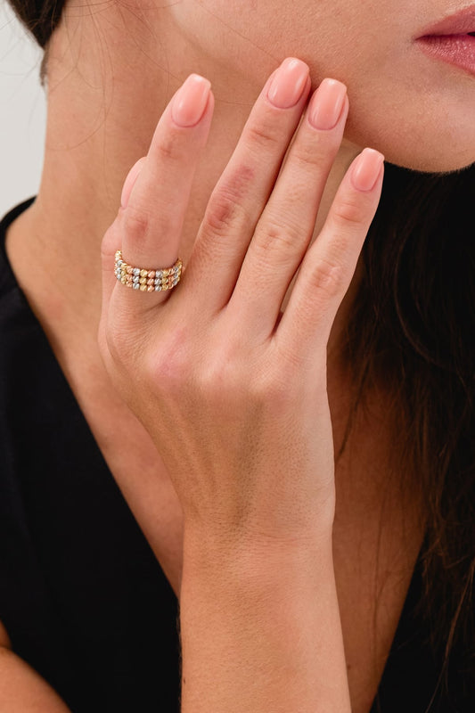 14 Ayar Renkli Dorika 3 Sıra Altın Yüzük