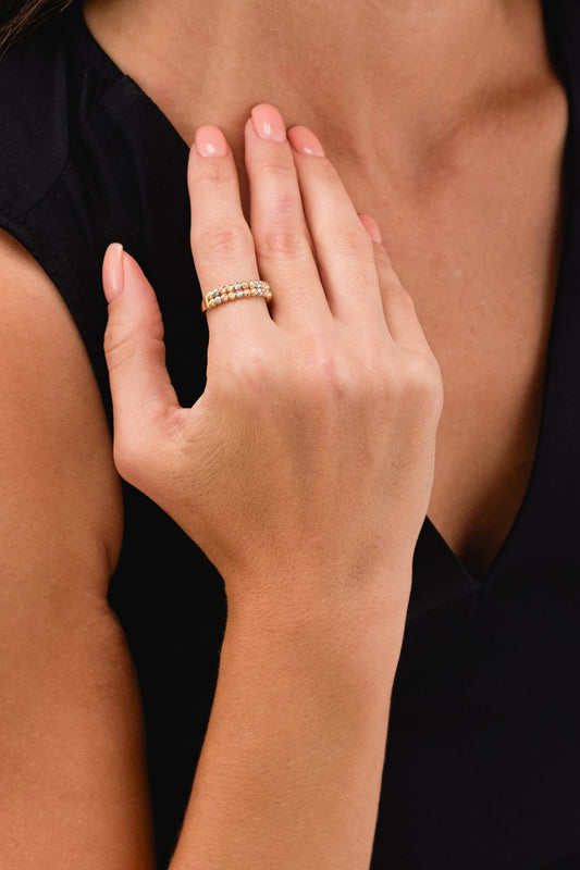 14 Ayar Renkli Dorika Toplu 2 Sıra Altın Yüzük