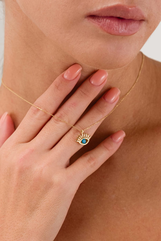 14 Ayar Kirpikli Göz Nazar Altın Kolye