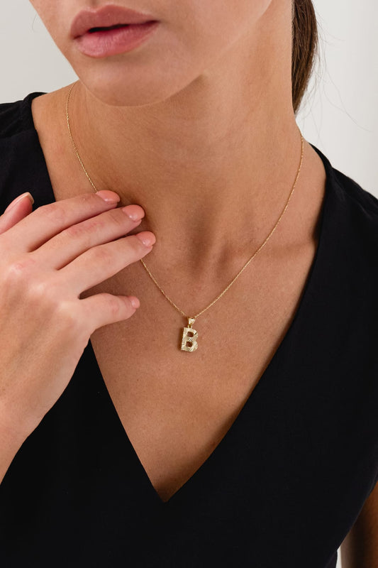 14 Ayar Kalemli B Harfli Altın Kolye