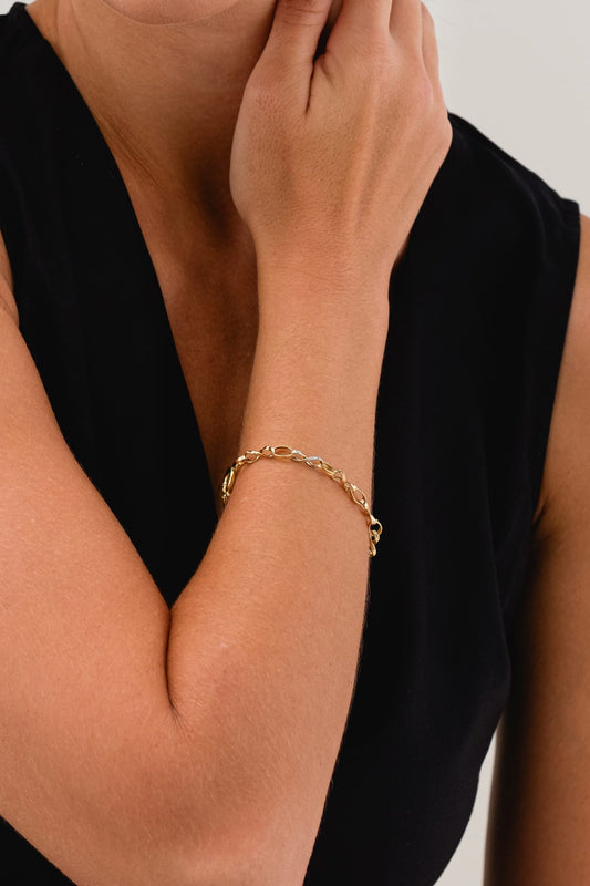 14 Ayar Sonsuzluk 2 Renk Hallow Altın Bileklik