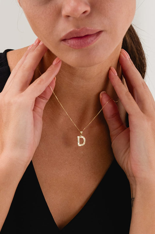 14 Ayar Kalemli D Harfli Altın Kolye