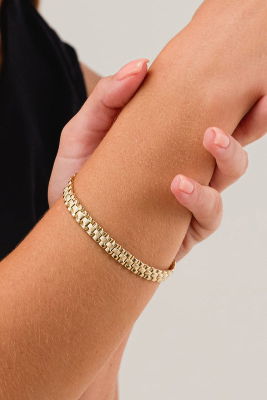 14 Ayar İtalyan İşlemeli 7mm Altın Zincir Bileklik