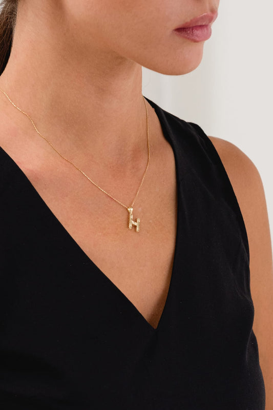 14 Ayar Kalemli H Harfli Altın Kolye