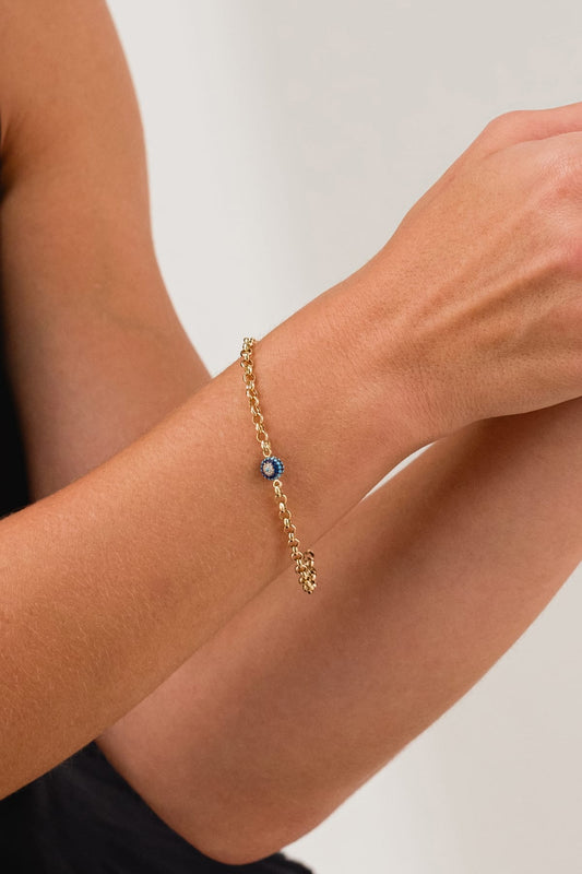 14 Ayar İşlemeli Nazar Boncuklu Doch Altın Bileklik