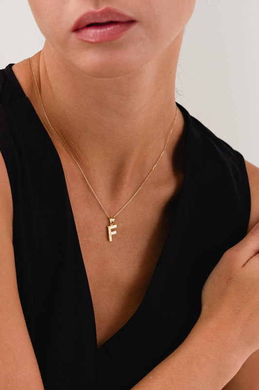 14 Ayar Kalemli F Harfli Altın Kolye