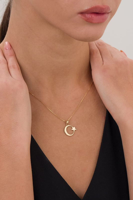 14 Ayar Kulplu Büyük Türk Bayraklı Altın Kolye