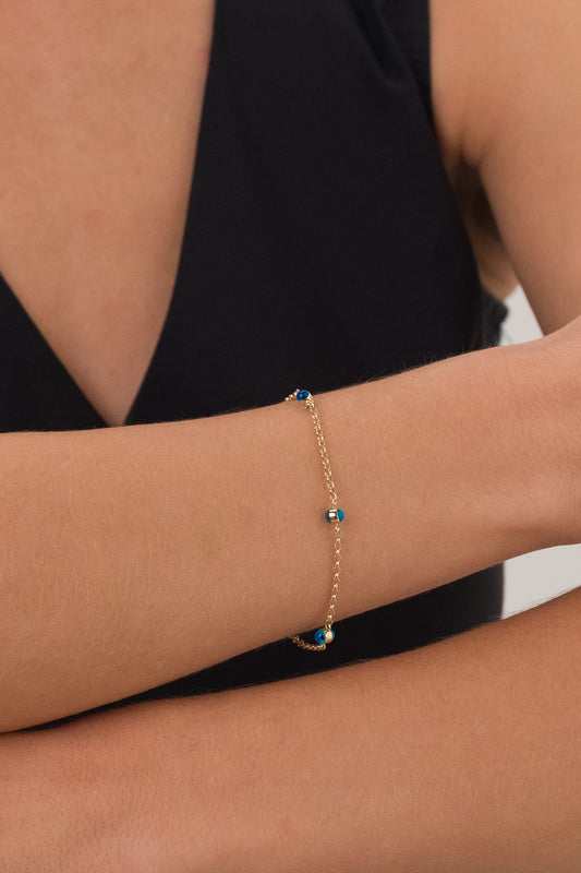 14 Ayar Nazar Boncuklu Cam Göz Altın Bileklik