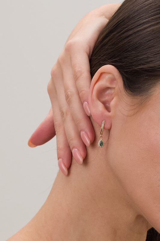 14 Ayar Yeşil Taşlı Piraye Altın Küpe