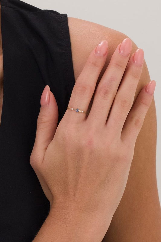 14 Ayar Mavi Taşlı Çıtır Altın Yüzük