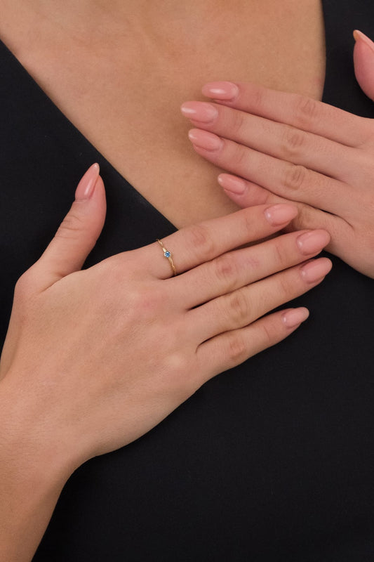 14 Ayar Mavi Taşlı Burgu Model Çıtır Altın Yüzük