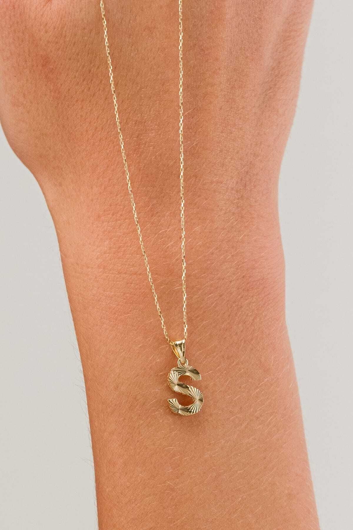 14 Carat Gold Letter S Necklace Gold Letter Women's Necklace