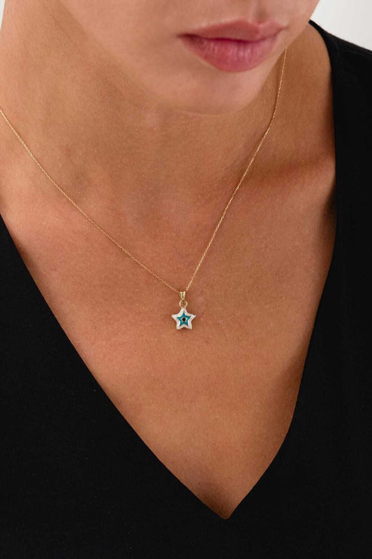 14 Carat Enamel Star Charm Necklace Gold Necklace