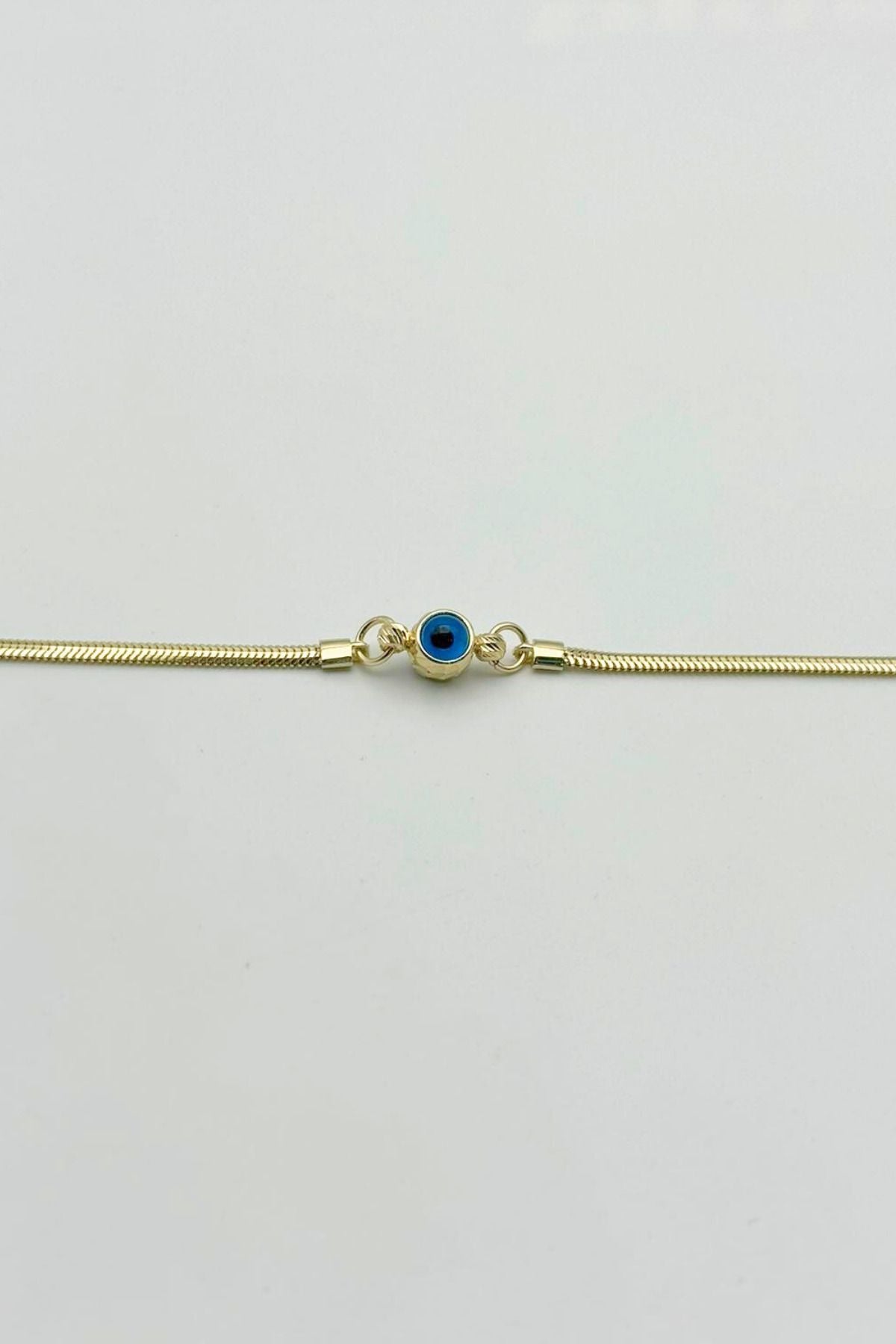 14K Gold Evil Eye Beaded Herringbone Bracelet