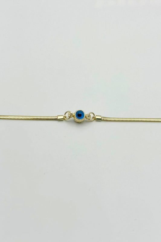 14K Gold Evil Eye Beaded Herringbone Bracelet