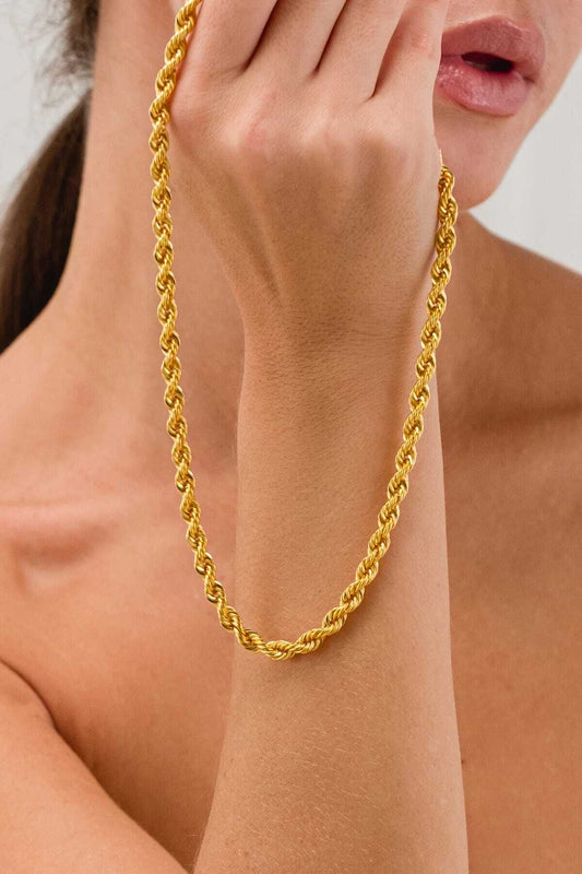 14K Gold Twisted Rope Chain Necklace Twisted Thick Necklace 5 MM