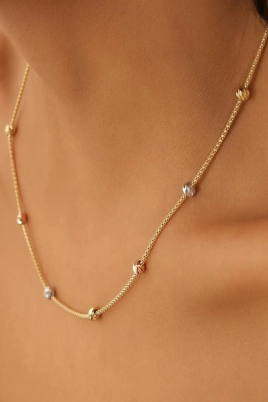 14K Gold Italian 3 Color Dorika Ball Popcorn Chain 50 Cm