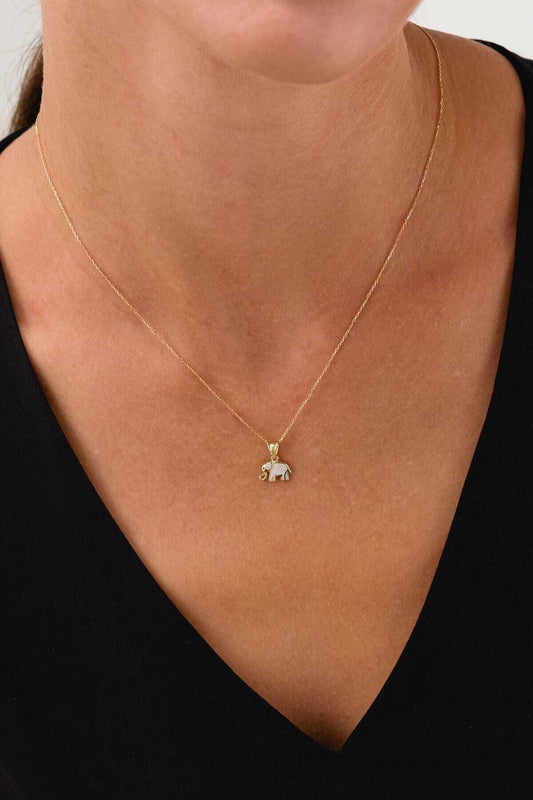 14K Gold White Elephant Enamel Gold Necklace Charm Necklace