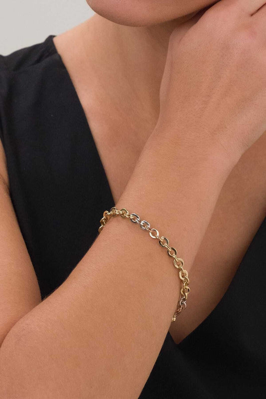 14K Gold 3 Color Round Link Chain Bracelet YVALTHLKHLW