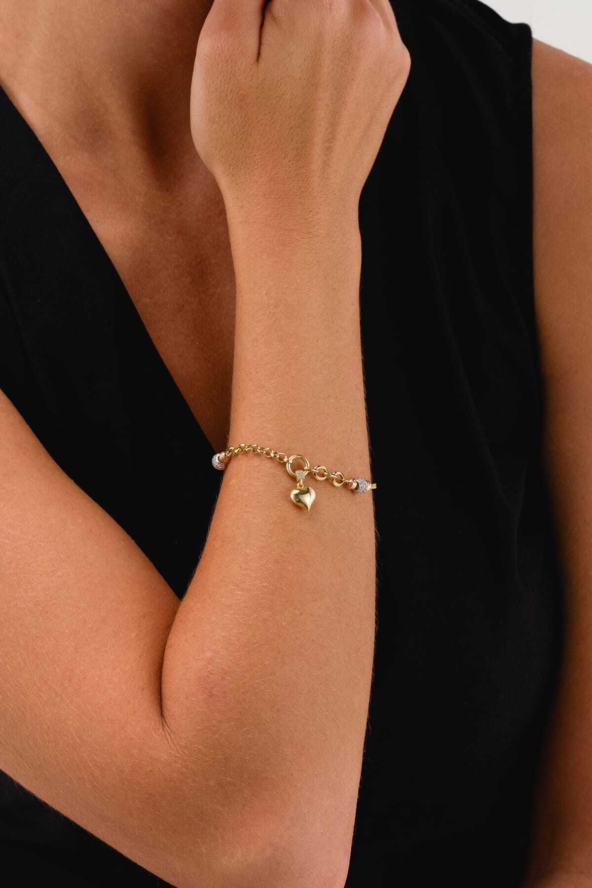 14 Carat Gold Dorika Heart Charm Bracelet Women's Gold Bracelet