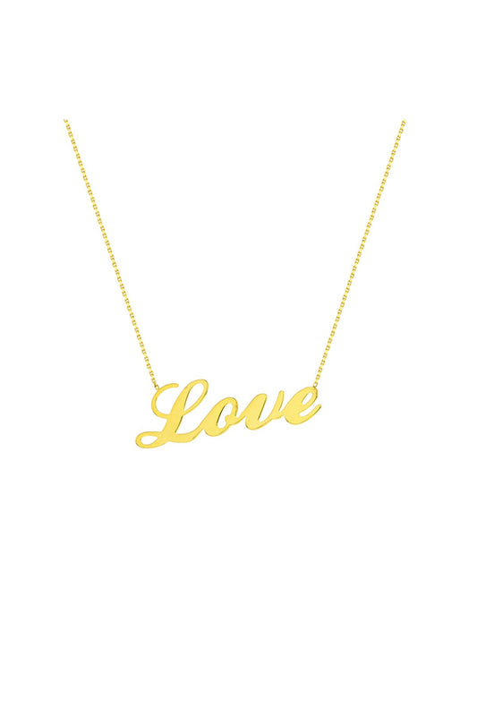 14 Carat Gold Love Written Necklace Love Gold Necklace