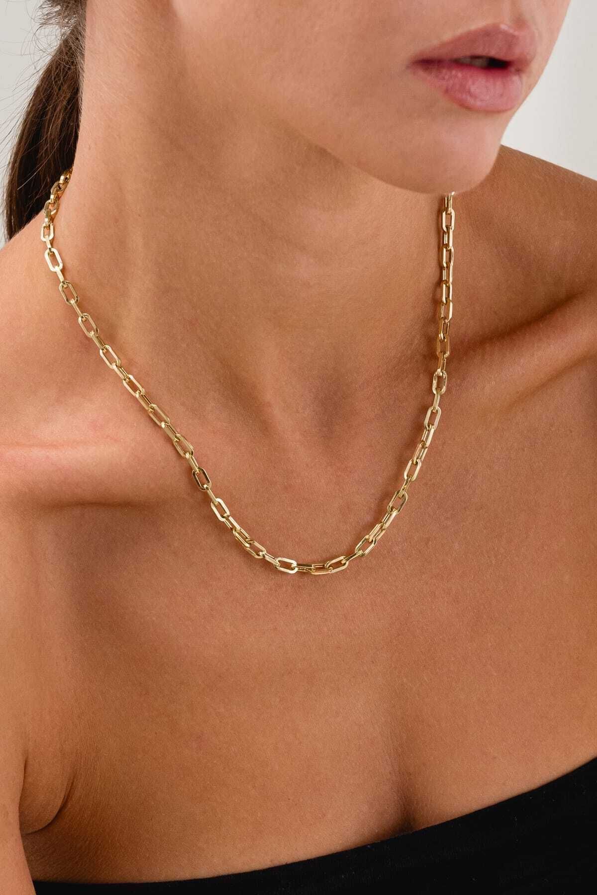 14 Carat Gold Paperclip Chain Necklace Women's Gold Necklace