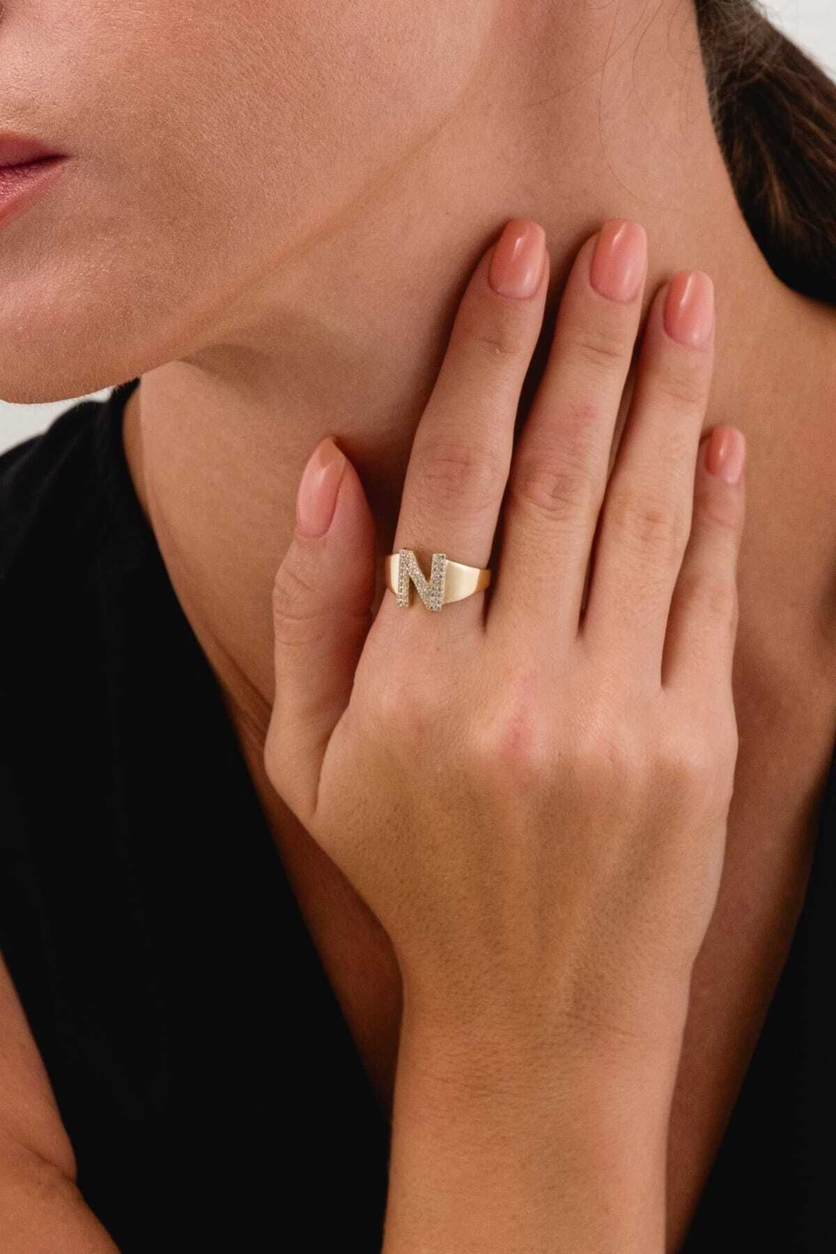 14 Carat Gold N Letter Ring Gold Ring N LETTER