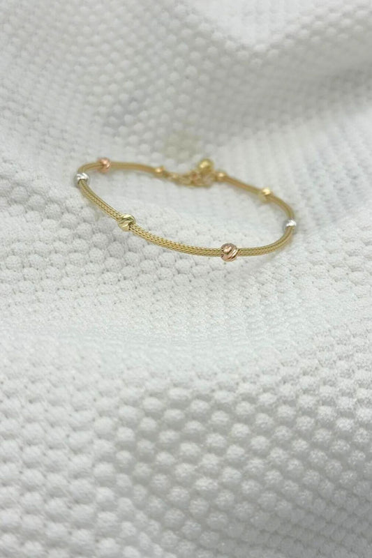 14 Carat Gold Dorika Ball Straw Tag Bracelet Single Row