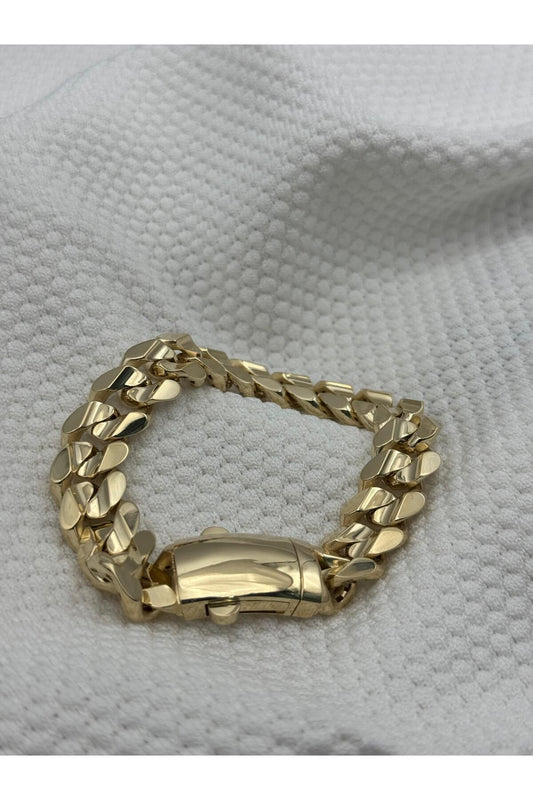 14 Carat Gold Thick Box Lock Gurmet Bracelet Gold Bracelet