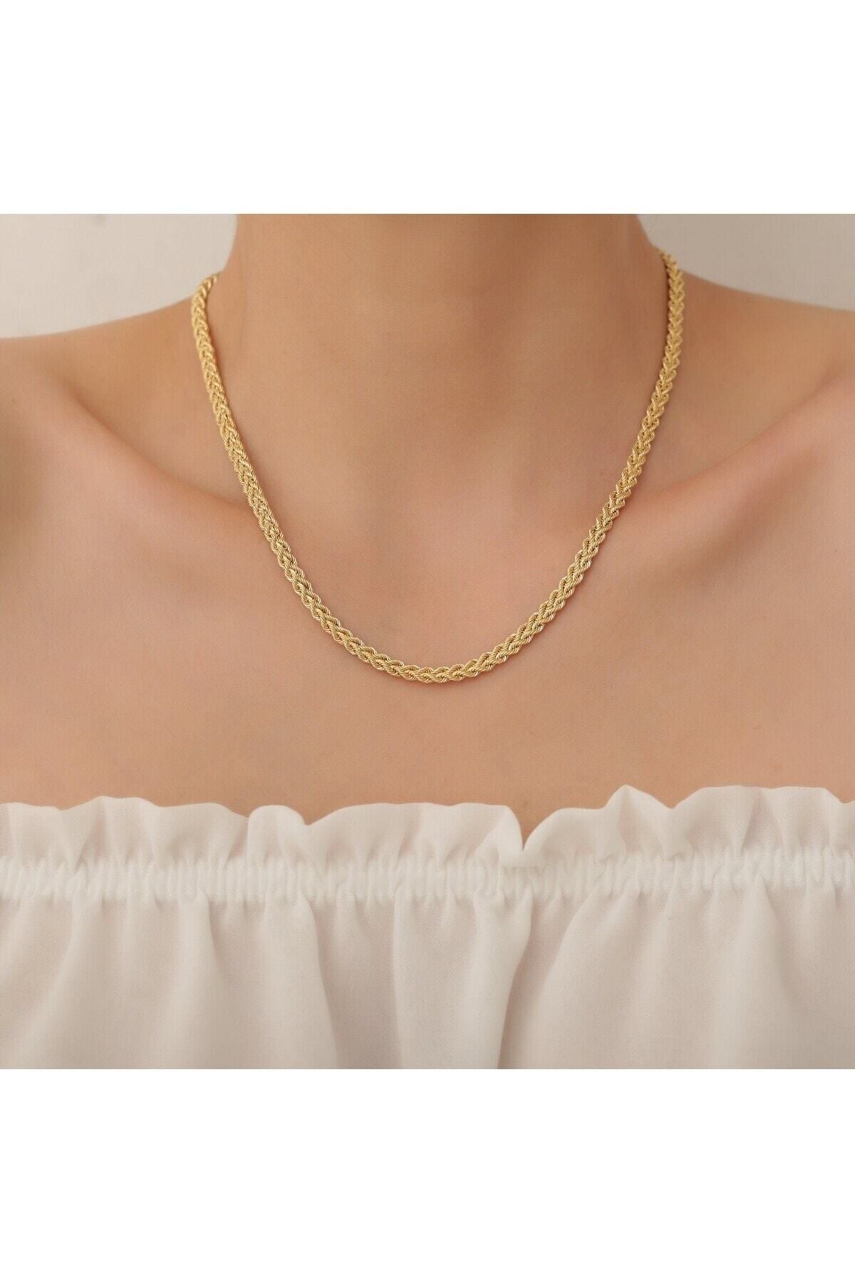 14K Gold Sailor Locked Double Row Twist Necklace Rope