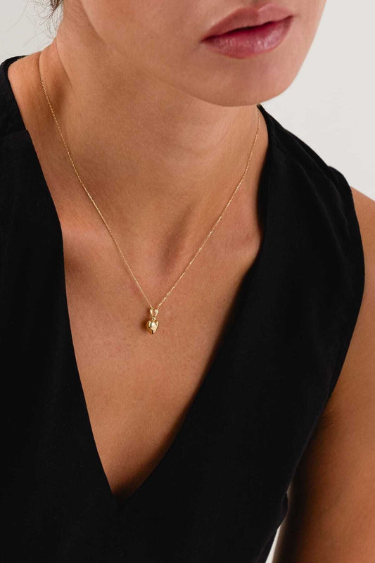 14K Gold Heart Necklace Force Chain Heart Necklace