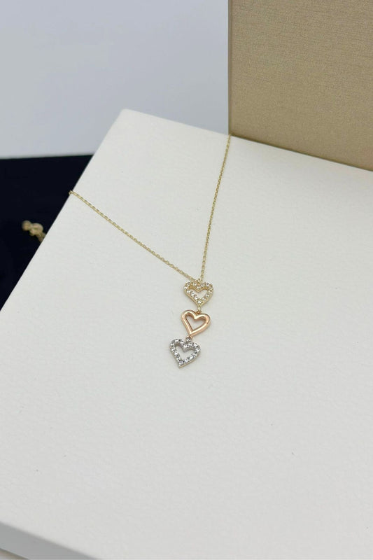 14K Gold Three Heart Necklace