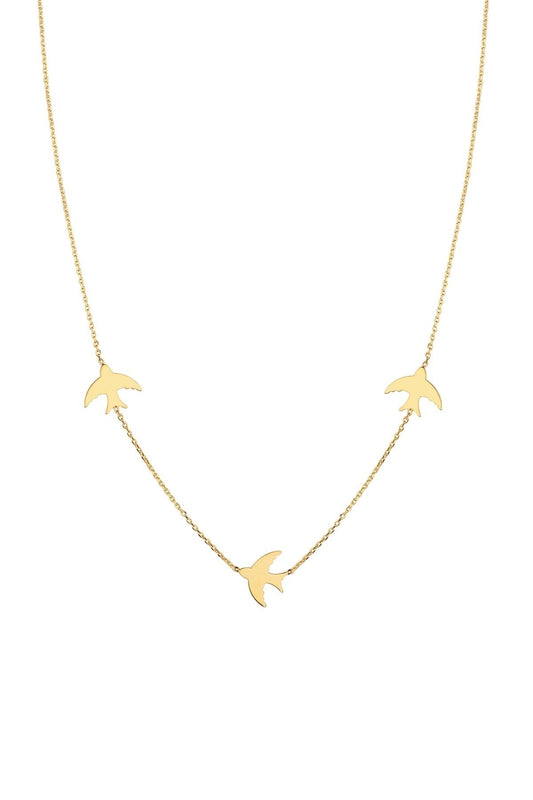 14k Gold Swallow Necklace 3 Pieces