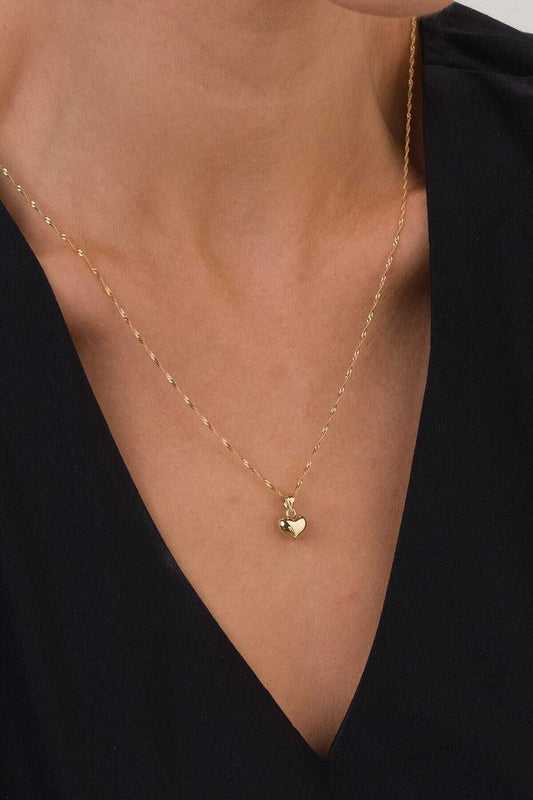 14K Gold Singapore Chain Heart Necklace Heart Necklace